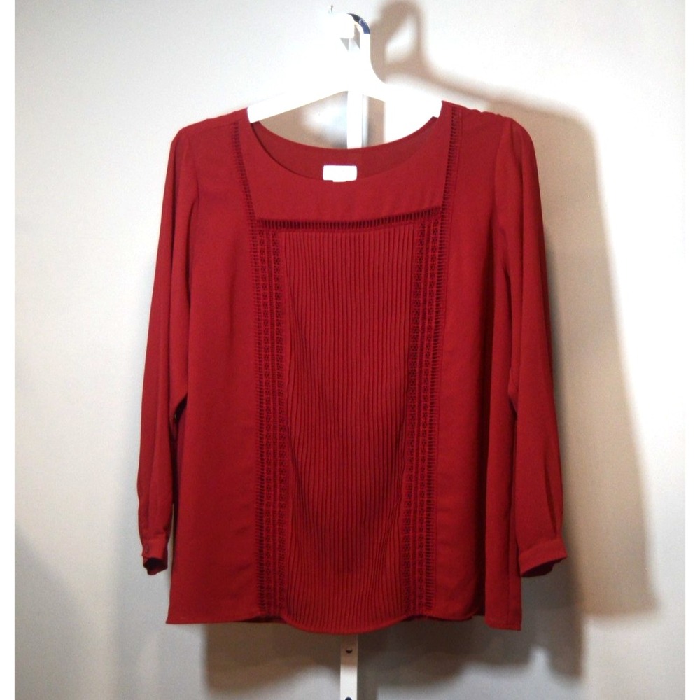 Joan Rivers Lightweight Burgundy Blouse Long Sleeves Pin-tucks Easy-Fit Size 24W